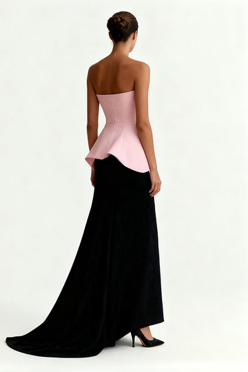 Black and Pink Strapless A Line Satin Evening Dress